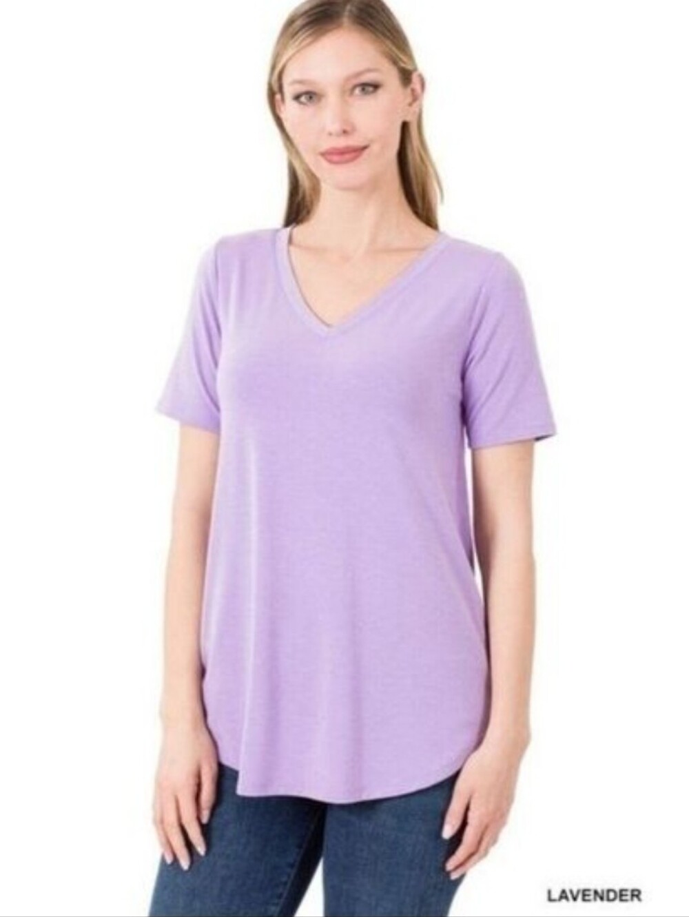 ZENANA Light Purple color Short Sleeve V Neck Top Size Medium NWT